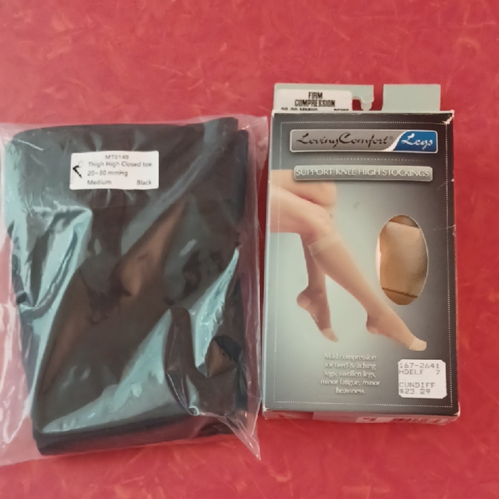 Moving Comfort Black Thigh High Stockings Beige Knee High Firm Compression